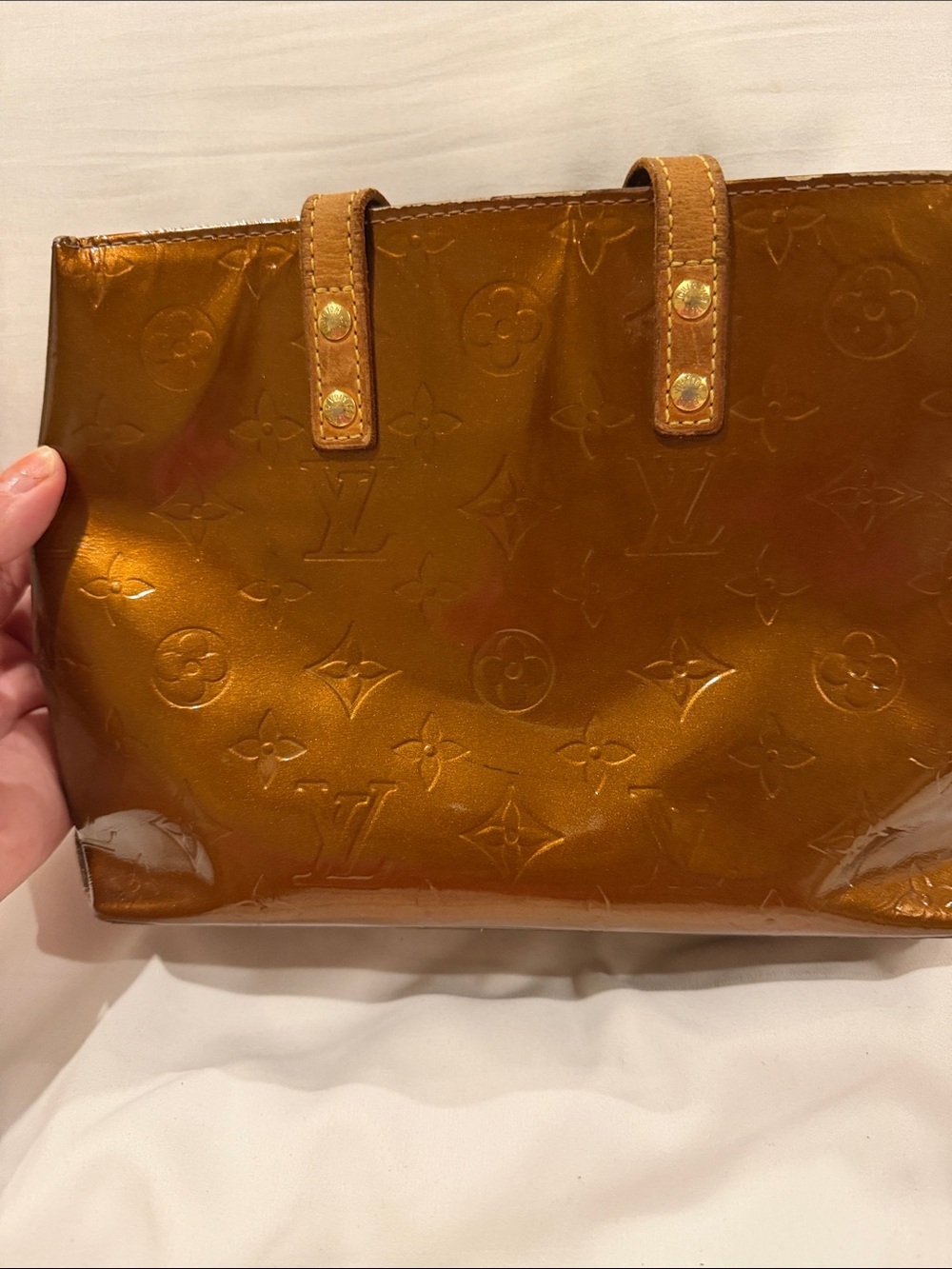 Louis Vuitton Monogram Vernis Tote Metallic Bronze Copper Patent Leather - Picture 9 of 16